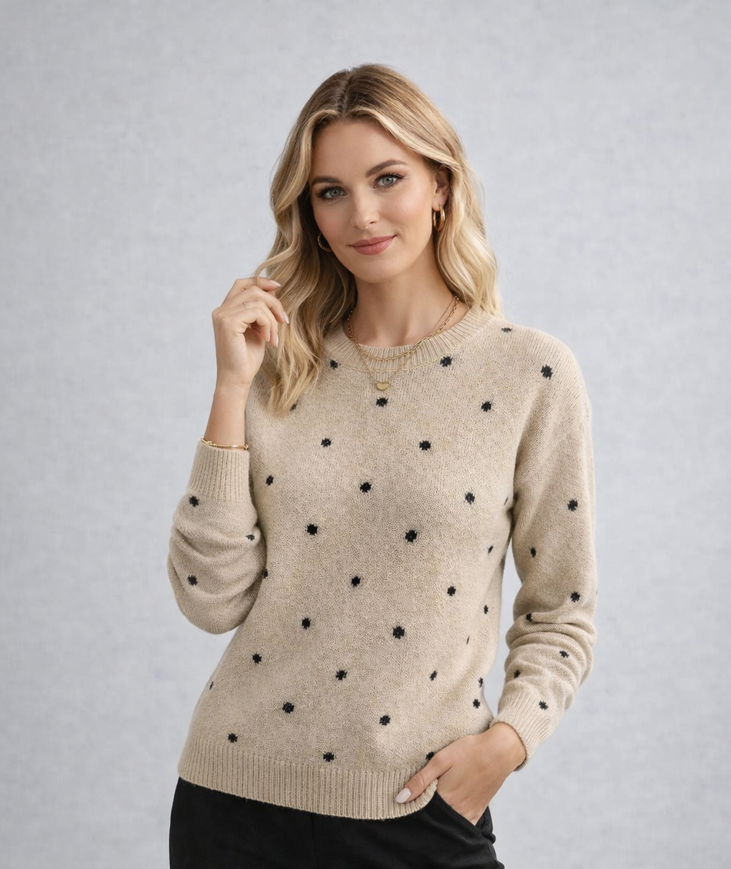 Women's Relaxed Fit Polka Dot Sweater Crewneck Long Sleeve Knit