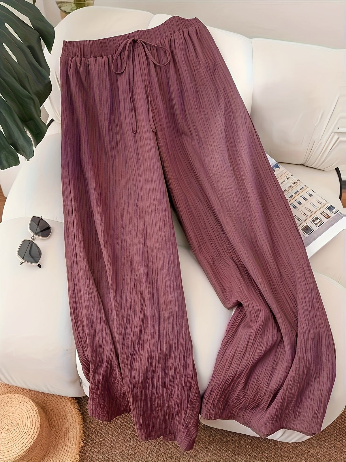 Women's 2pc Set Round Neck 3/4 Sleeve Loose Top High-Waist Wide-Leg Pants Casual Vacation