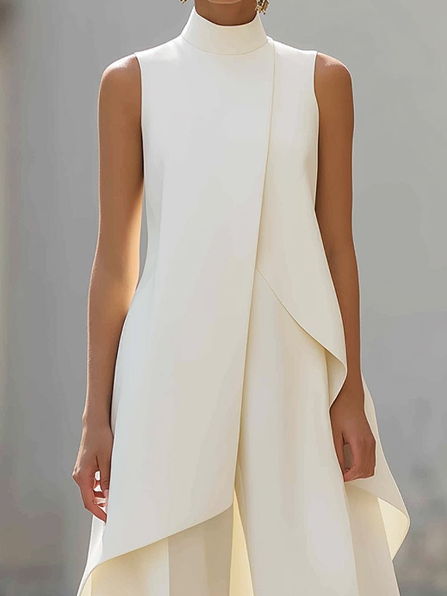 Women's 2 Piece Set Asymmetric High Neck Sleeveless Wide Leg Pants Outfit