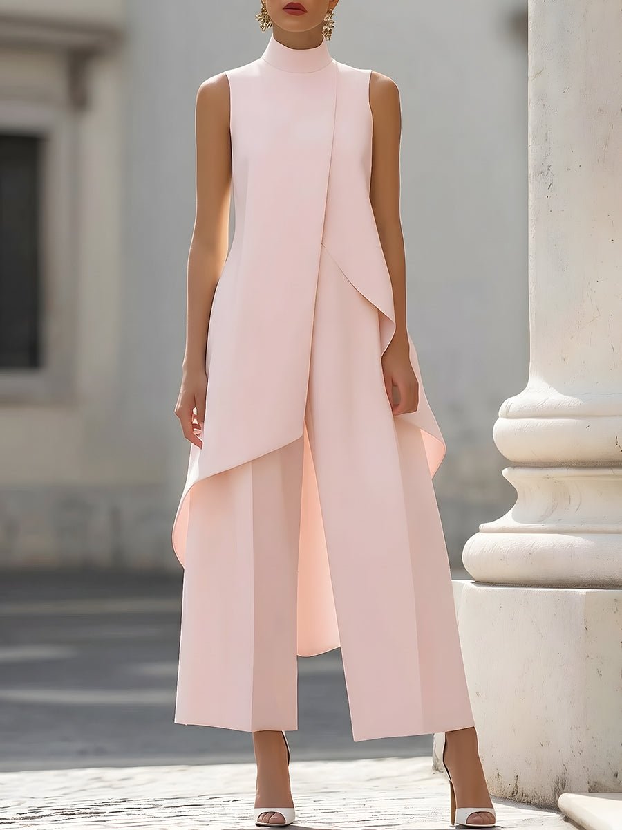 Women's 2 Piece Set Asymmetric High Neck Sleeveless Wide Leg Pants Outfit