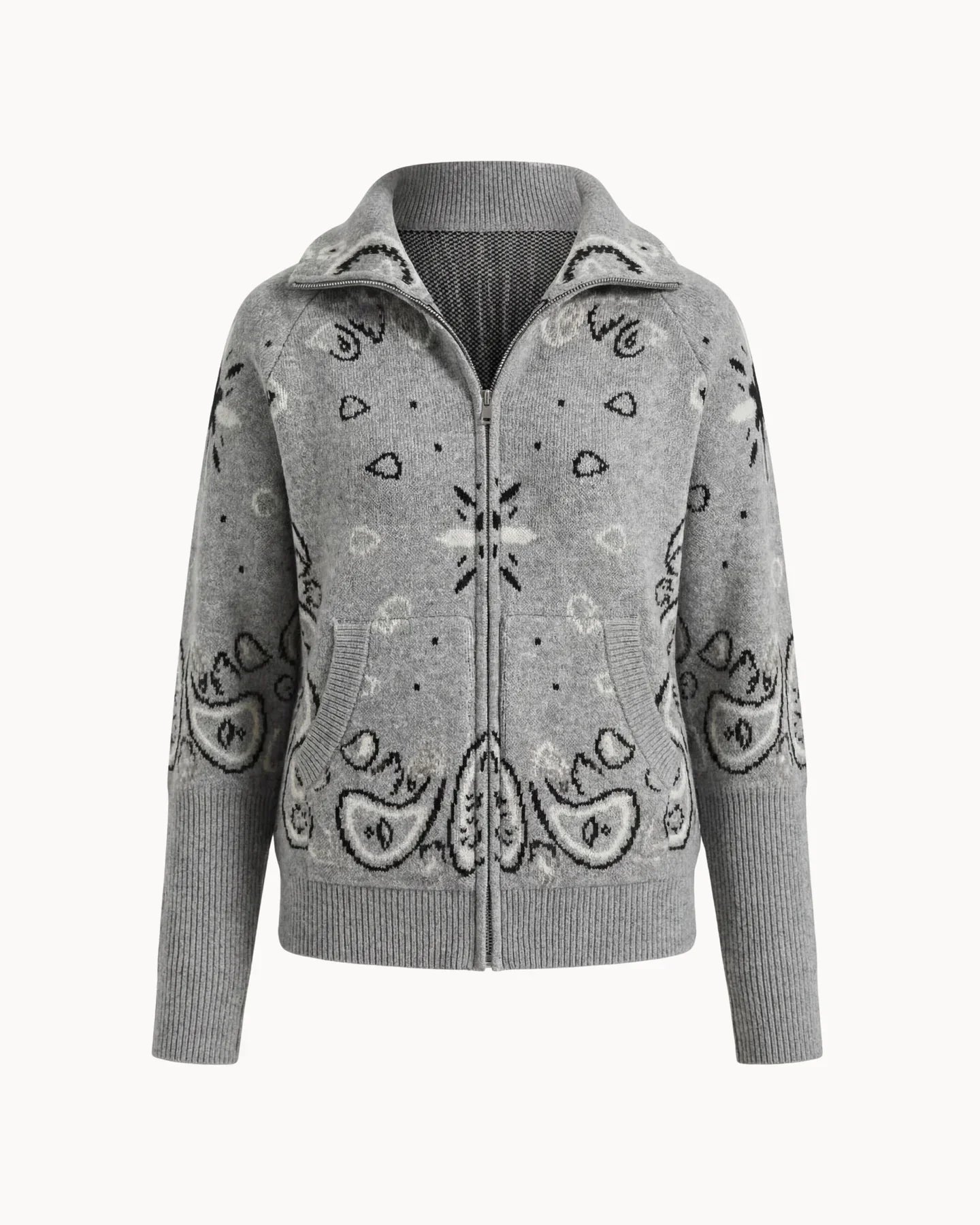 Women's Paisley Zip Up Cardigan High Collar Long Sleeve Everyday Layering