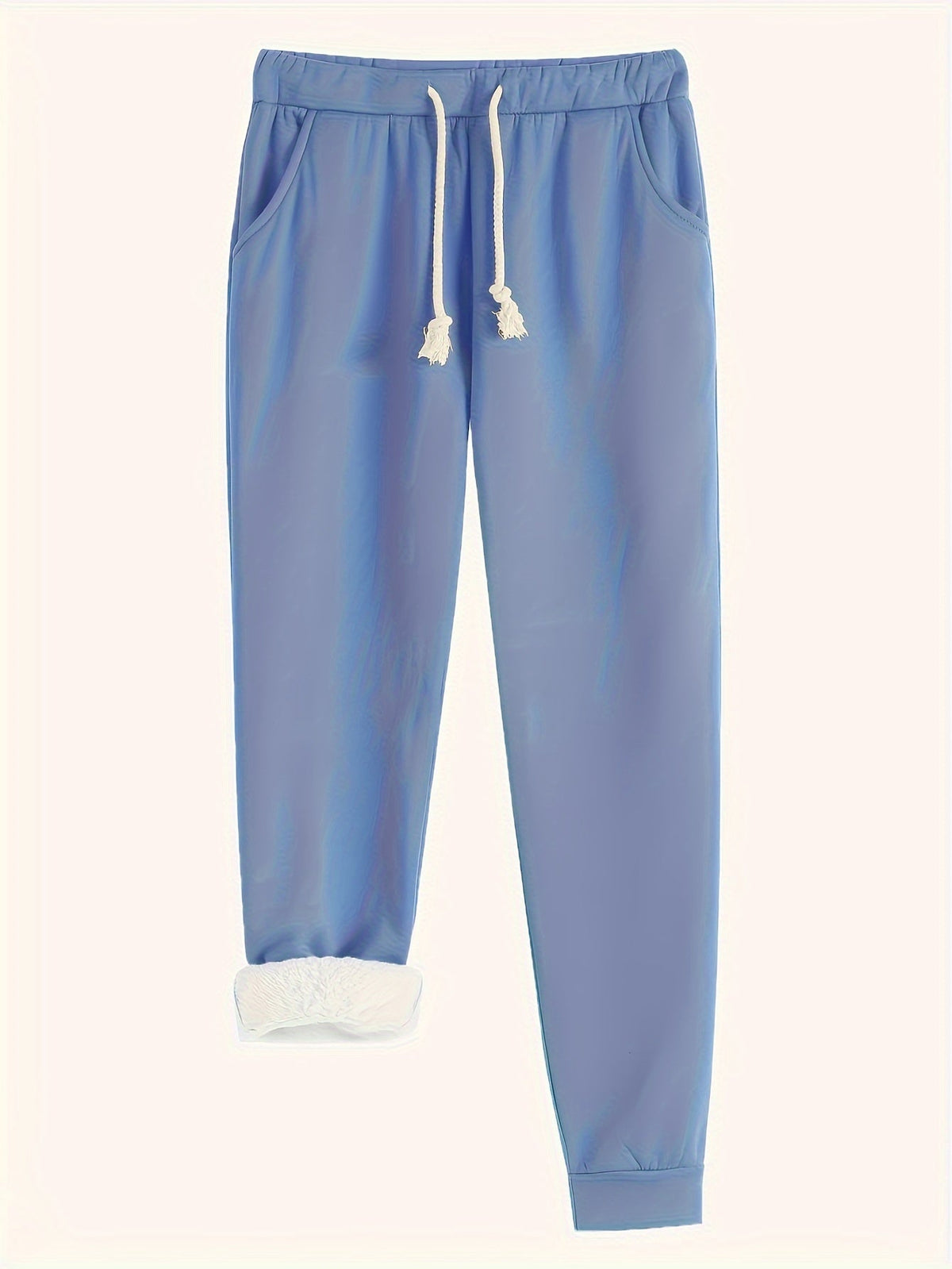 Women's Fleece-Lined Base Layer Set Round Neck Long Sleeve Top Drawstring Joggers Casual
