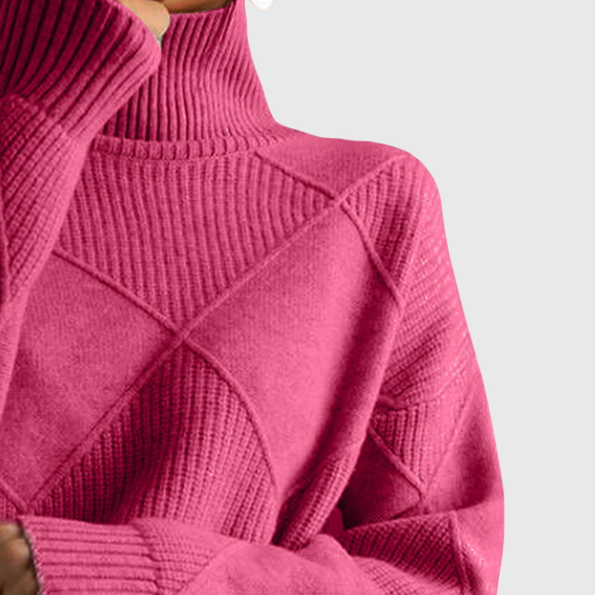 Women's Turtleneck Sweater Argyle Textured Long Sleeve Knit Pullover Winter