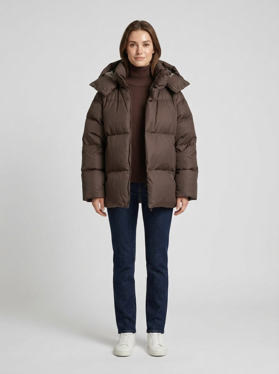 Women's Oversized Puffer Coat Hooded High Neck Quilted Padded Winter Outerwear