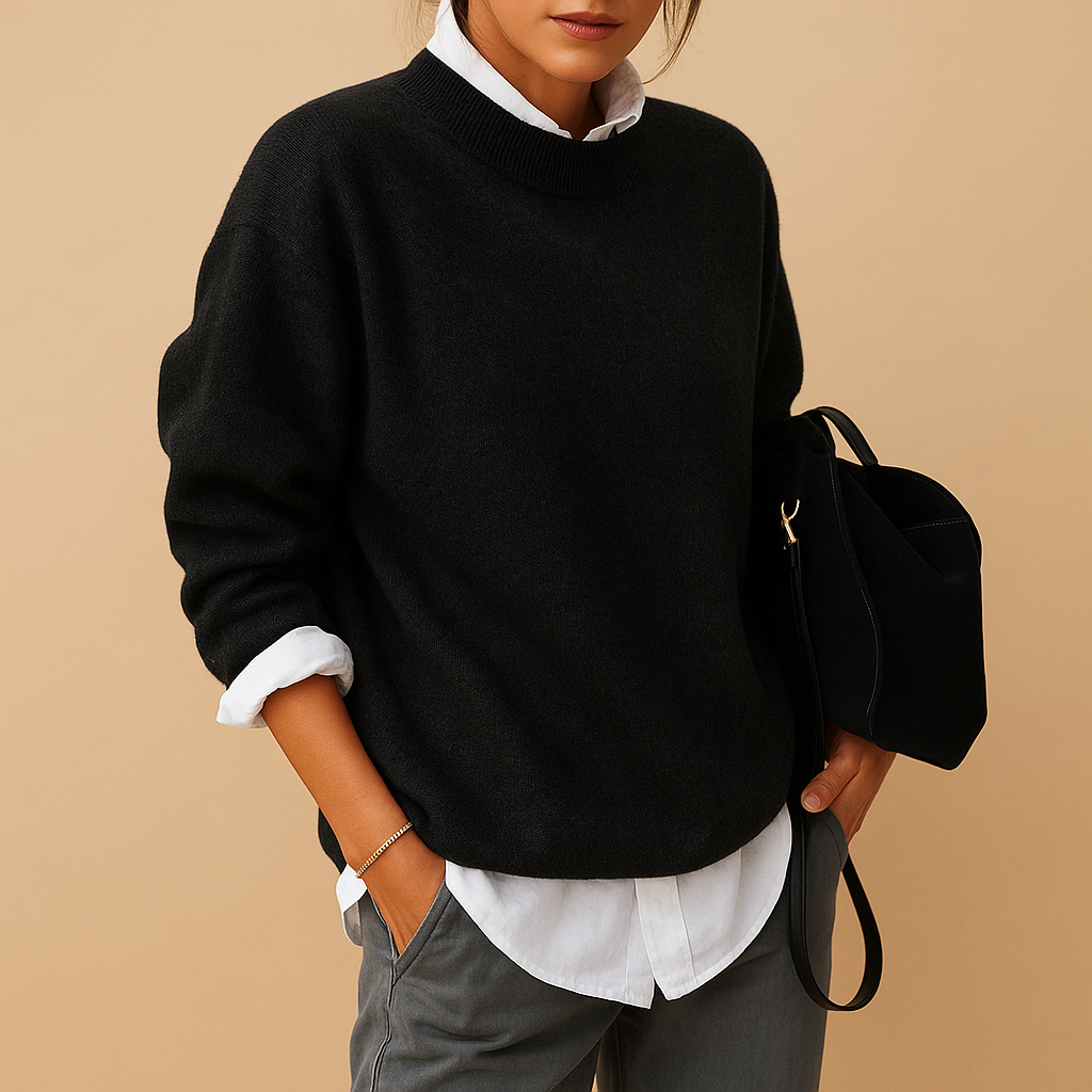 Women's Wool Blend Sweater Crew Neck Long Sleeve Oversized Knit Pullover