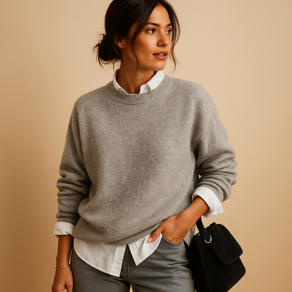 Women's Wool Blend Sweater Crew Neck Long Sleeve Oversized Knit Pullover