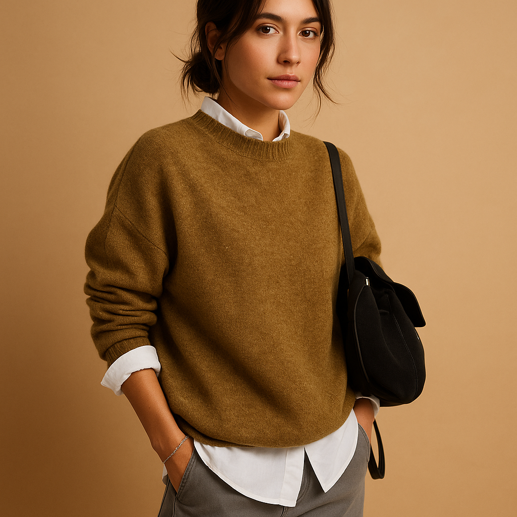 Women's Wool Blend Sweater Crew Neck Long Sleeve Oversized Knit Pullover