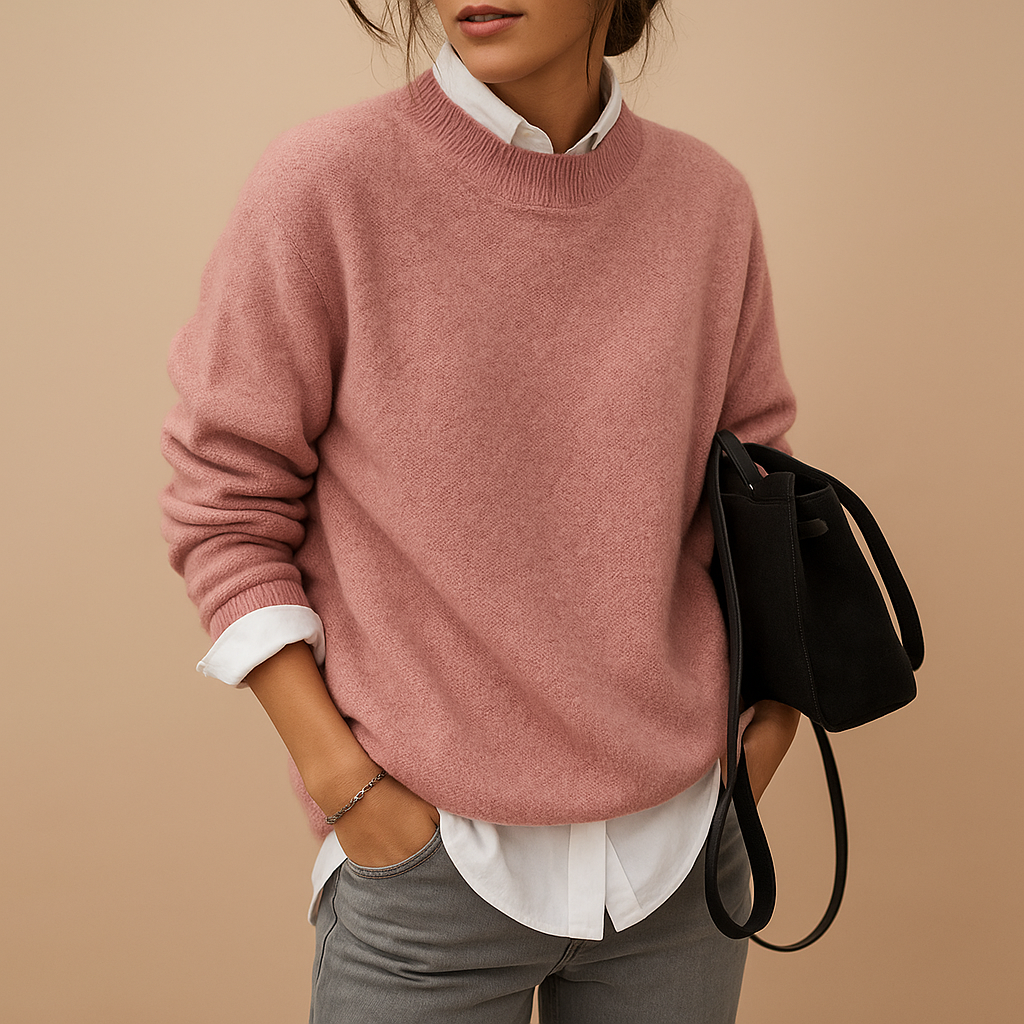 Women's Wool Blend Sweater Crew Neck Long Sleeve Oversized Knit Pullover