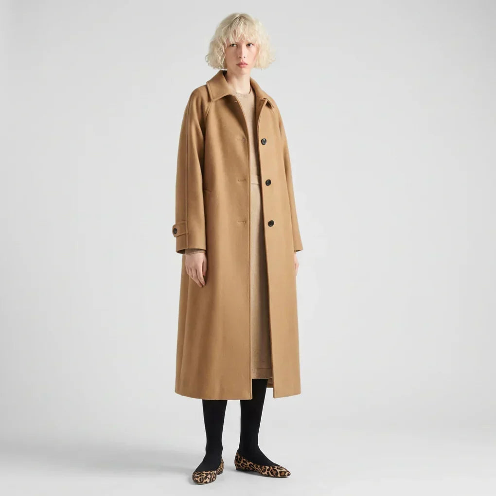 Women's Longline Trench Coat Belted Collared Single-Breasted Winter Overcoat
