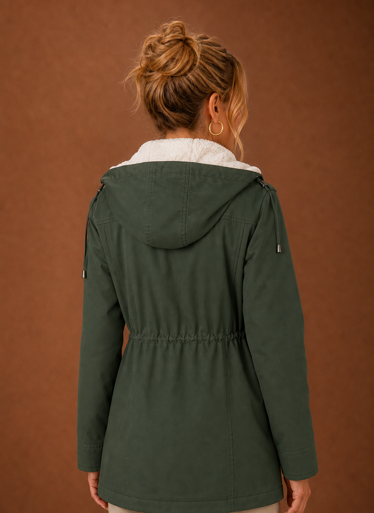 Women's Hooded Parka Jacket Fleece-Lined Zip-Up Mid-Length Winter Coat