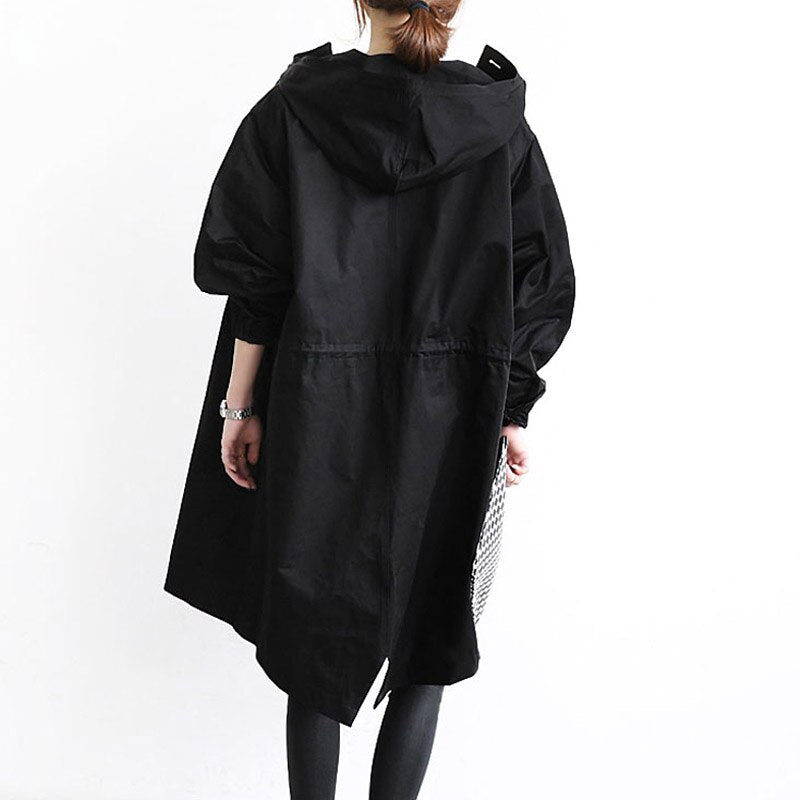 Women's Hooded Trench Coat Snap Button Adjustable Cuffs Casual Mid-Length Outerwear