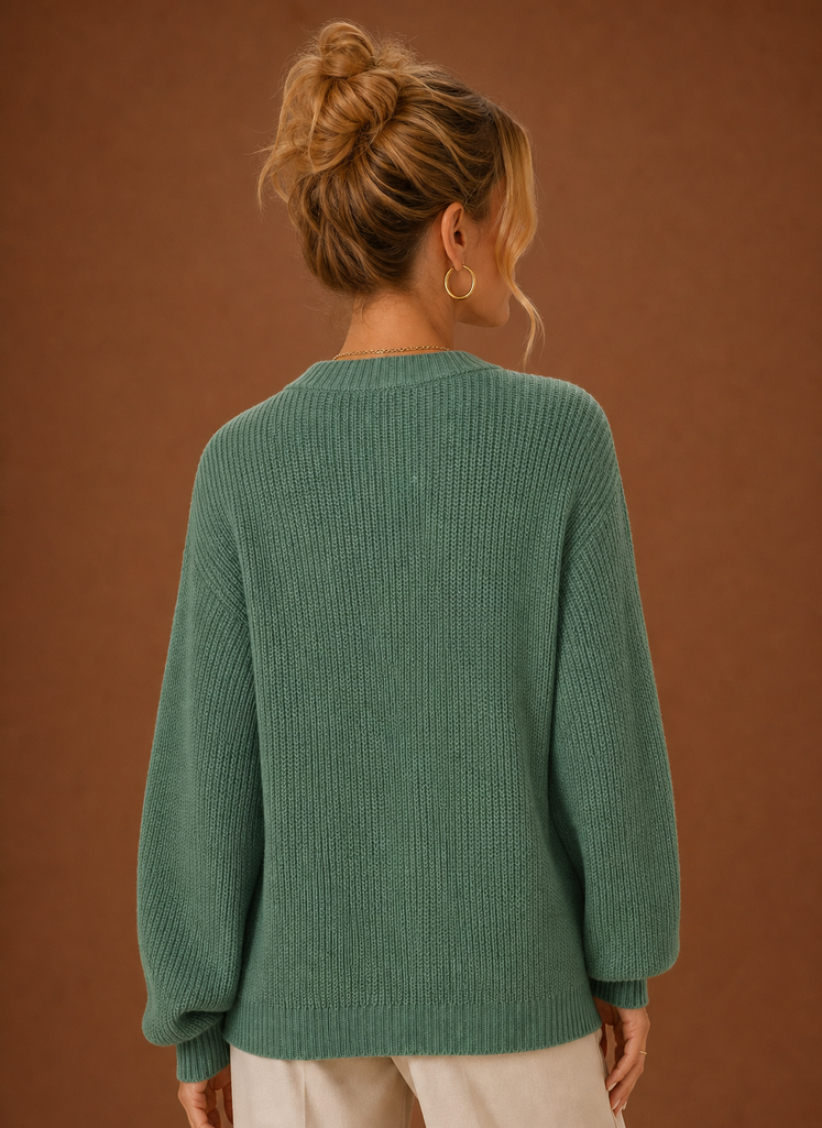 Women's V-Neck Knit Cardigan Button Front Long Sleeve Sweater