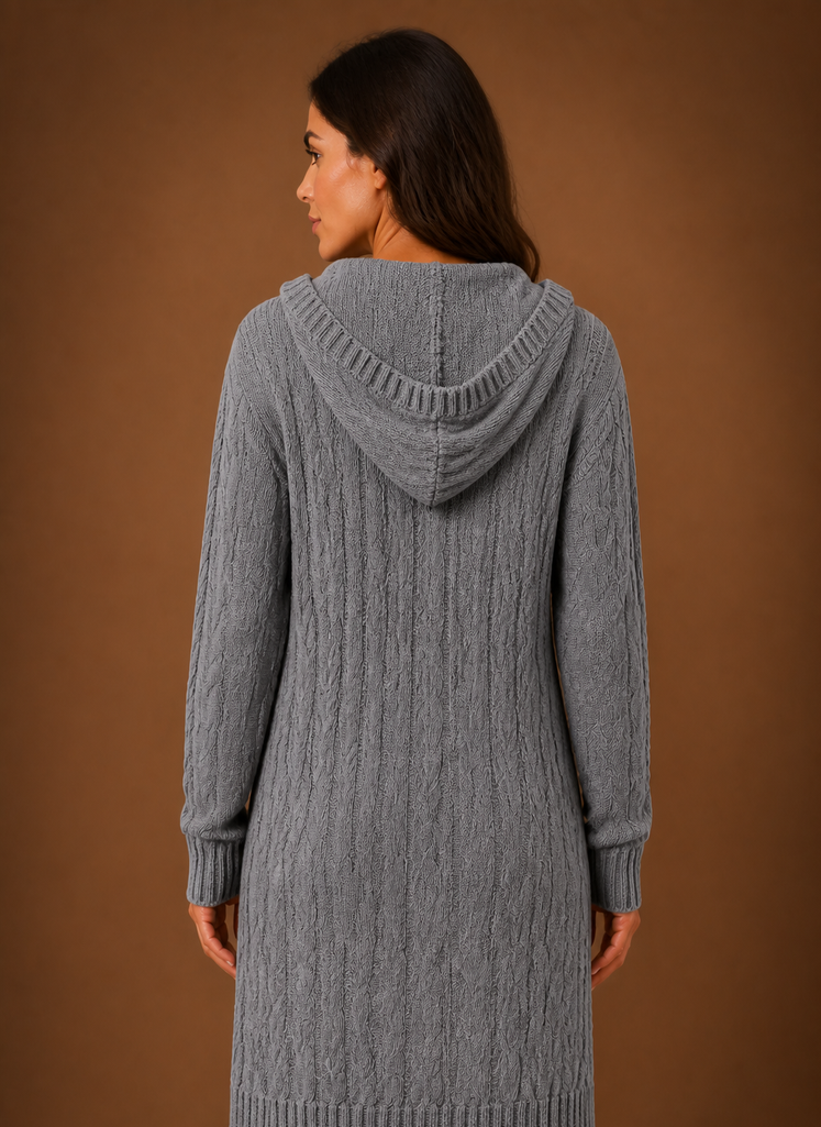 Women's Cable Knit Cardigan Hooded Long Sleeve Open Front Green Sweater