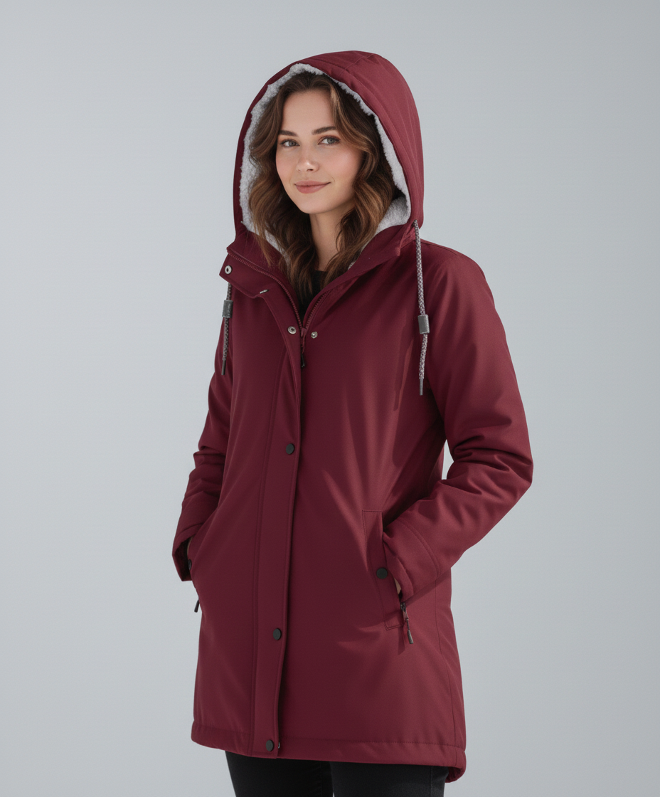Women's Sherpa-Lined Hooded Parka Jacket Fleece Winter Coat
