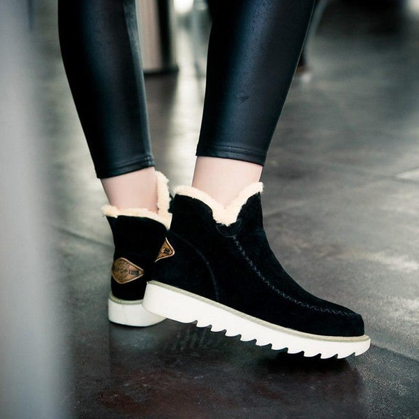 Women's Fur Lined Ankle Snow Boots Slip-On Chunky Platform Sole Winter