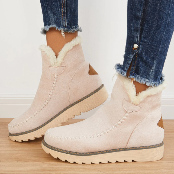 Women's Fur Lined Ankle Snow Boots Slip-On Chunky Platform Sole Winter