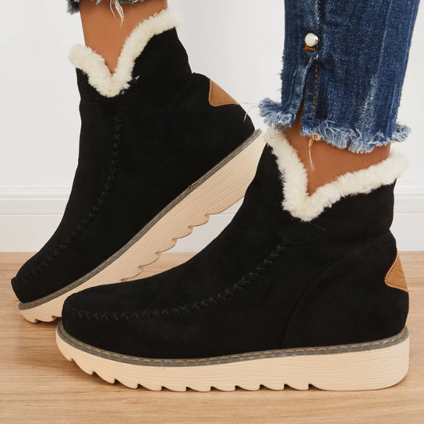 Women's Fur Lined Ankle Snow Boots Slip-On Chunky Platform Sole Winter