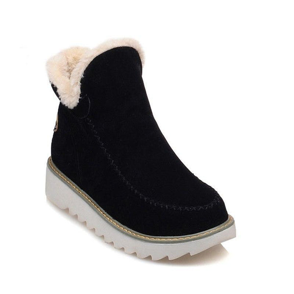 Women's Fur Lined Ankle Snow Boots Slip-On Chunky Platform Sole Winter