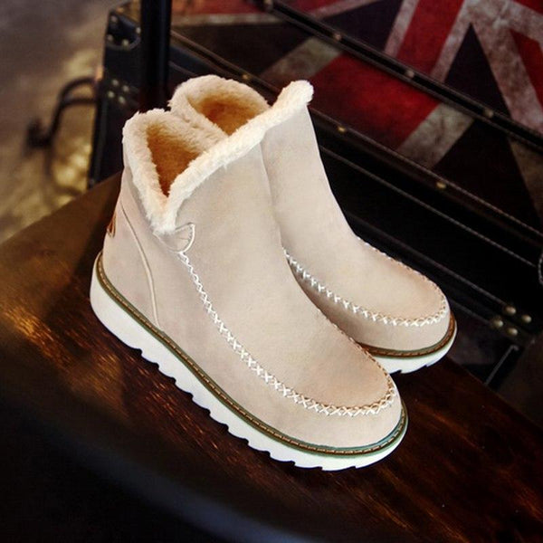 Women's Fur Lined Ankle Snow Boots Slip-On Chunky Platform Sole Winter