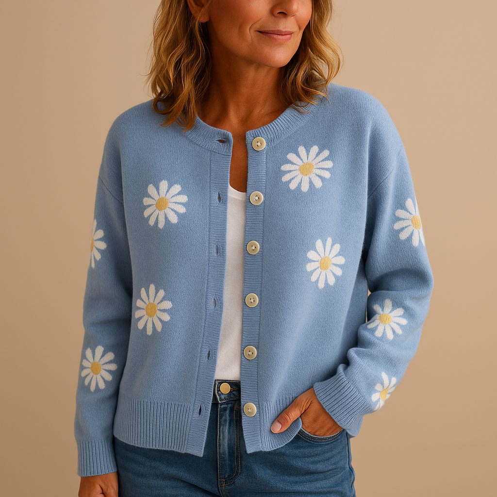 Women's Floral Knit Cardigan V-Neck Long Sleeve Button-Front Casual