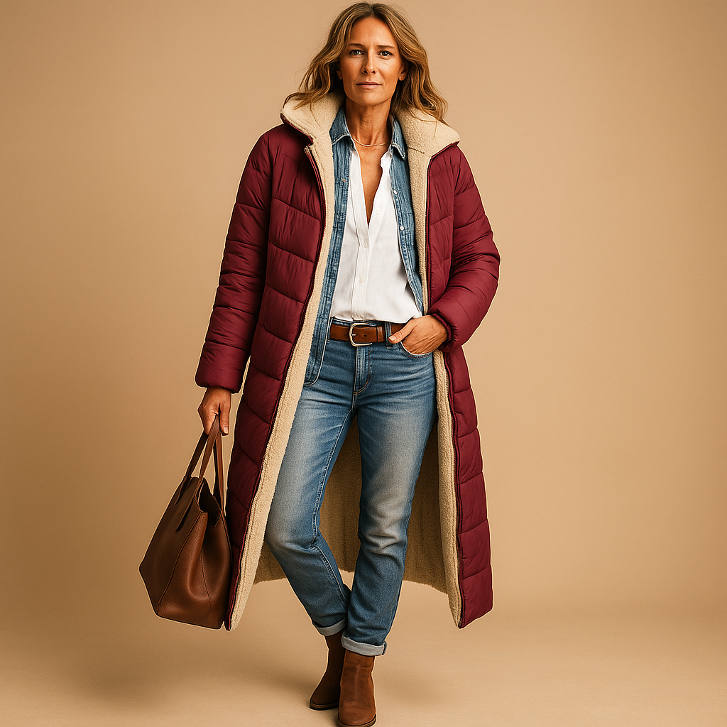 Women's Long Puffer Coat Hooded Sherpa-Lined Winter Parka