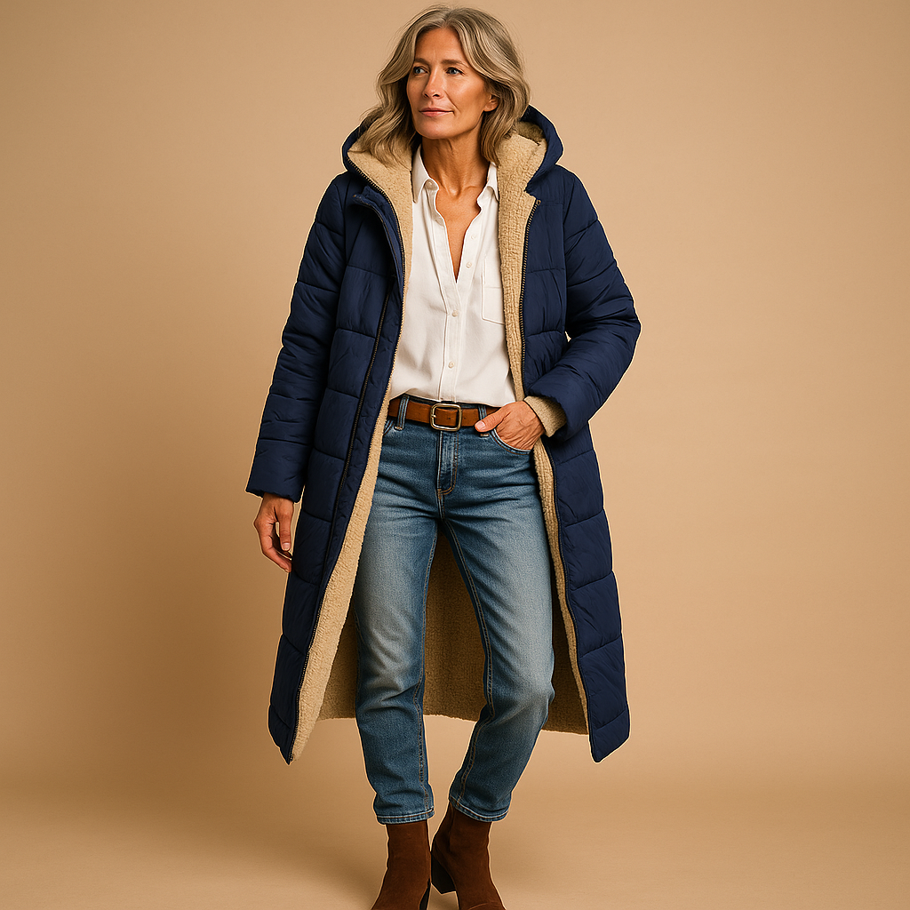 Women's Long Puffer Coat Hooded Sherpa-Lined Winter Parka