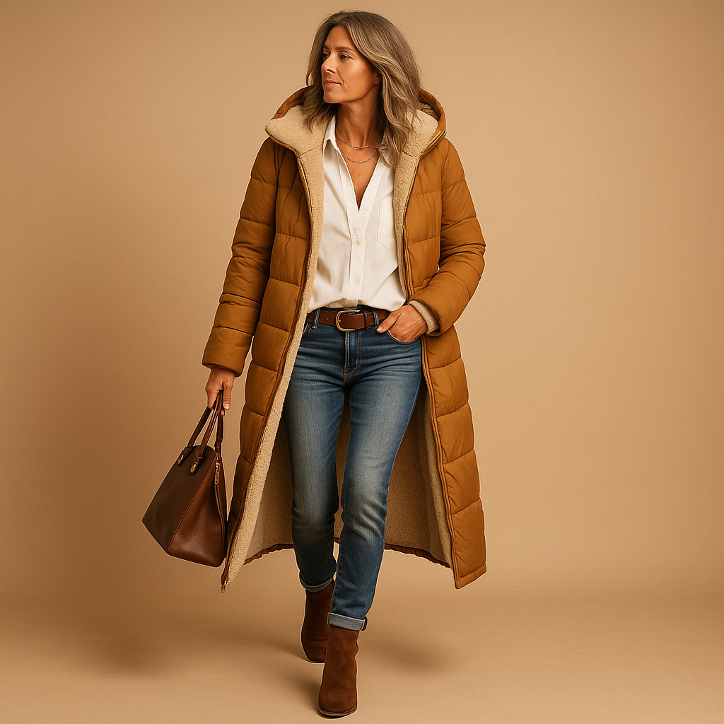 Women's Long Puffer Coat Hooded Sherpa-Lined Winter Parka