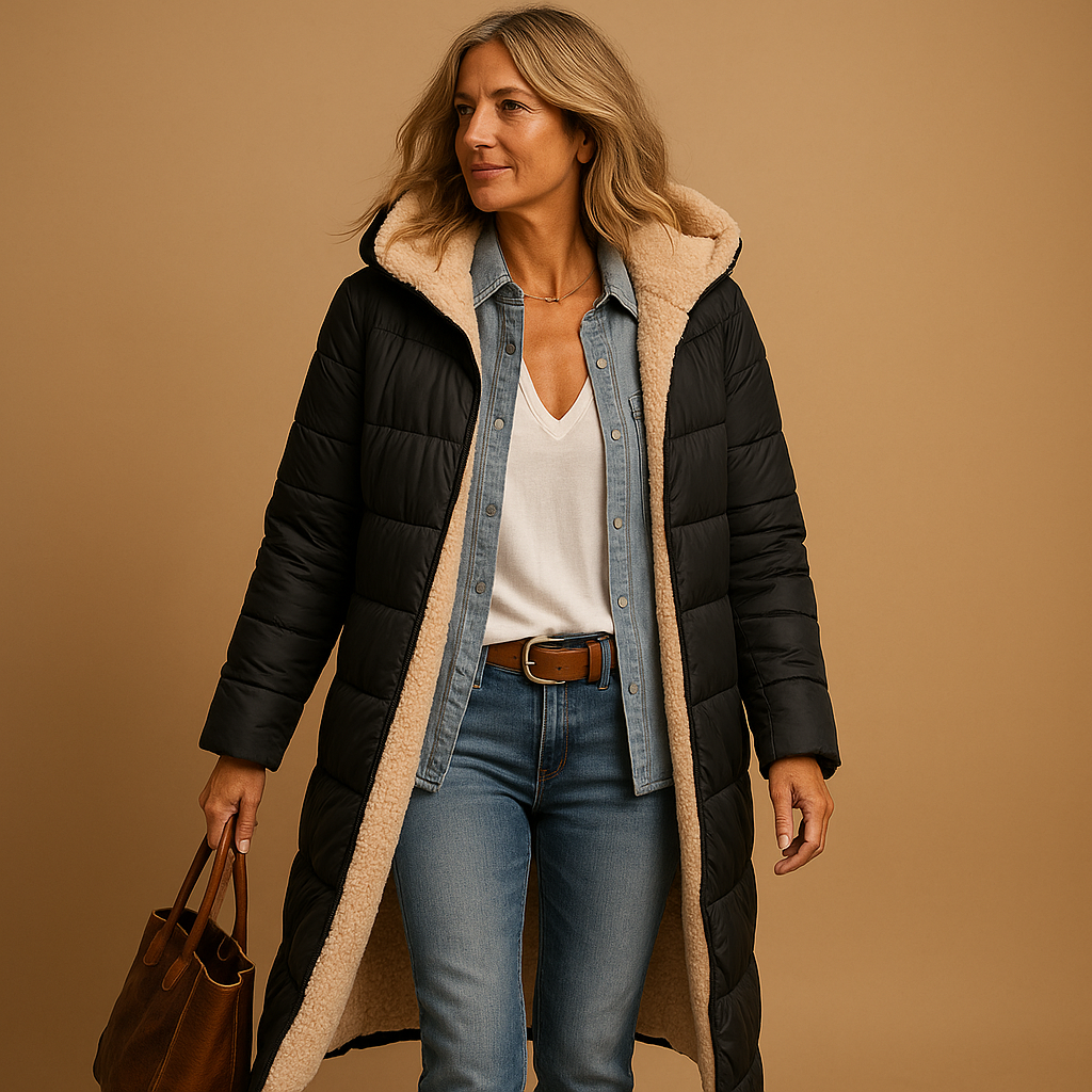 Women's Long Puffer Coat Hooded Sherpa-Lined Winter Parka