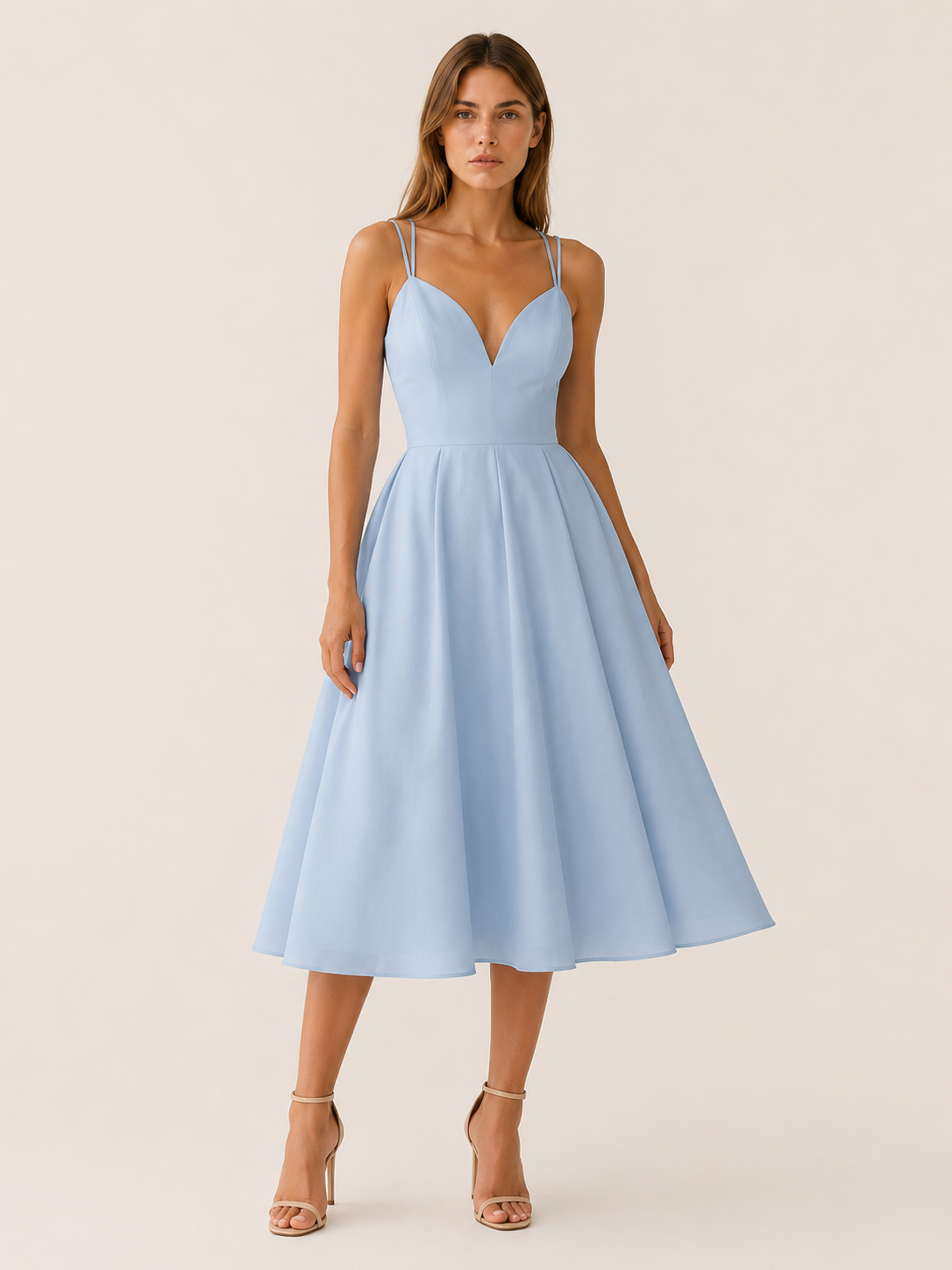 Women's Strappy Midi Dress V-Neck Cross Back Fit and Flare Party