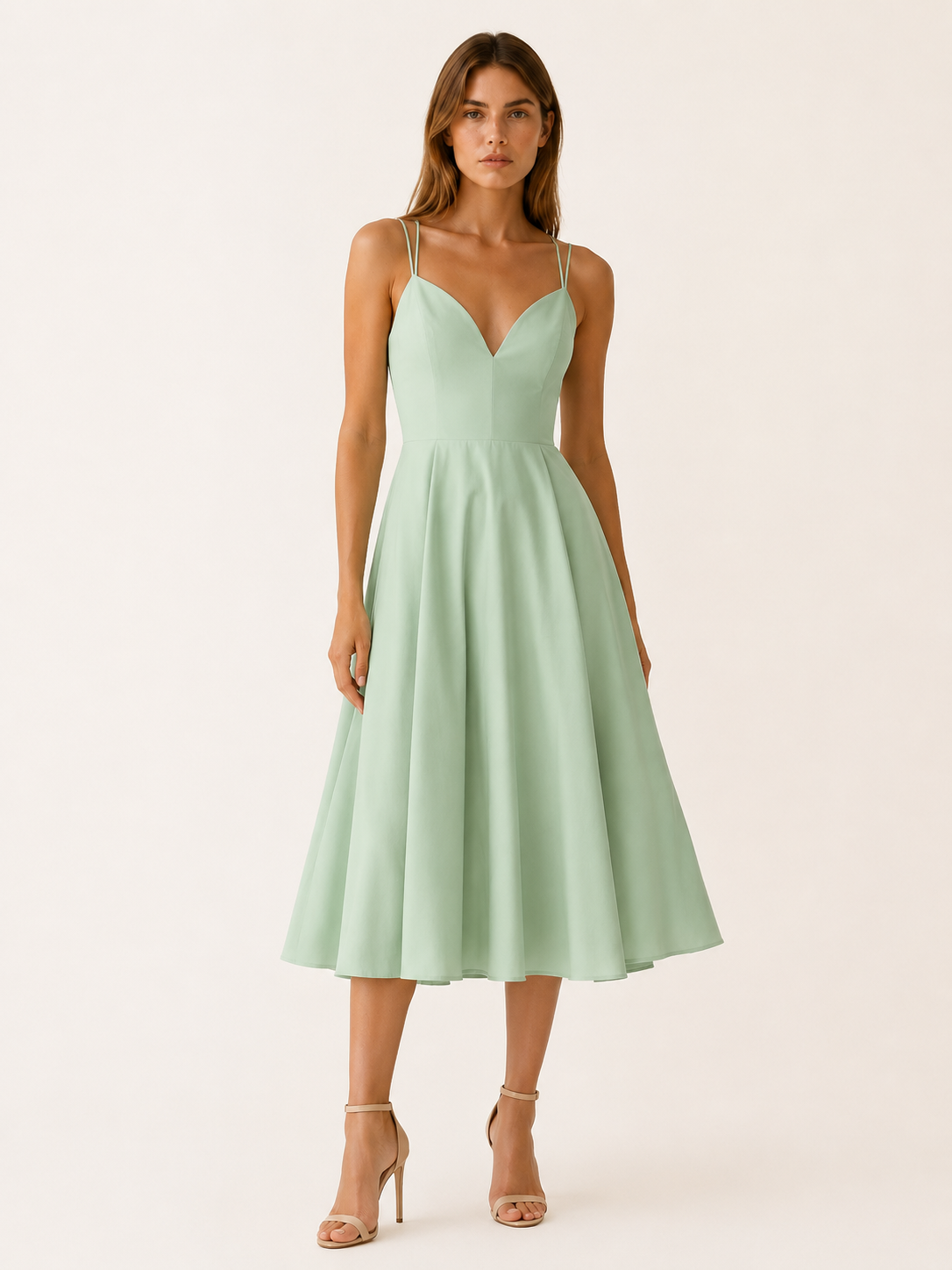 Women's Strappy Midi Dress V-Neck Cross Back Fit and Flare Party