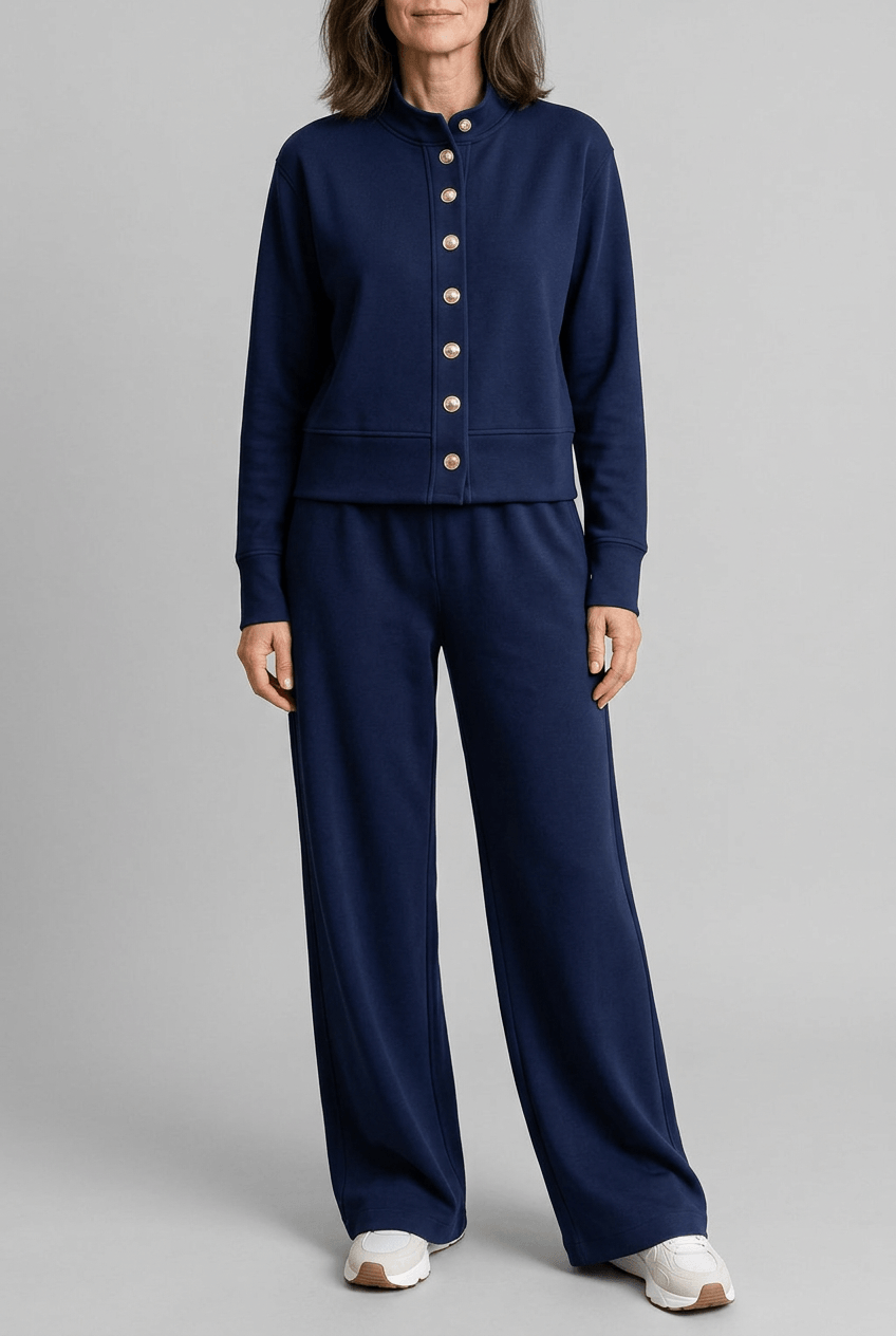 Women's Button Front Cardigan & Wide Leg Joggers Set High Neck Long Sleeve Casual