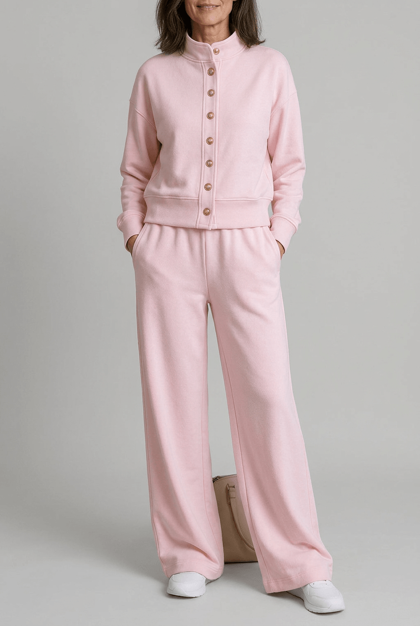 Women's Button Front Cardigan & Wide Leg Joggers Set High Neck Long Sleeve Casual