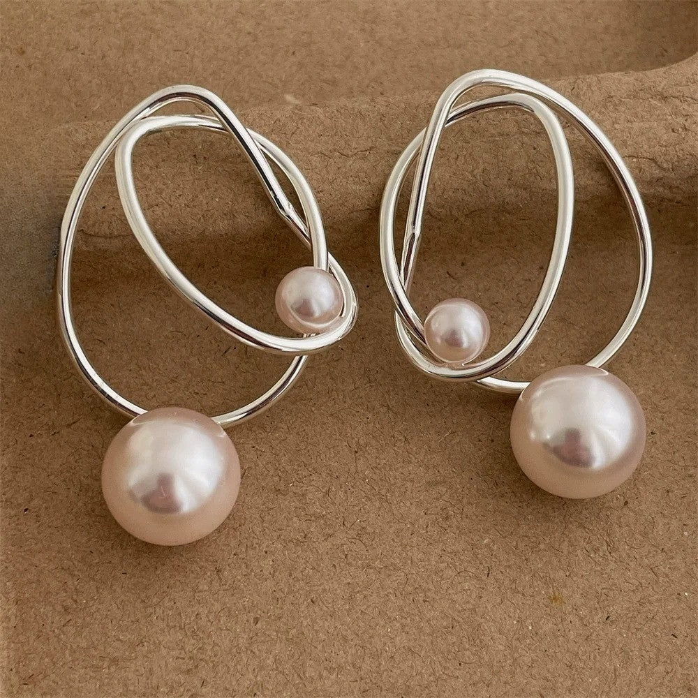 Vintage Silver Wire Pearl Pendant Earrings