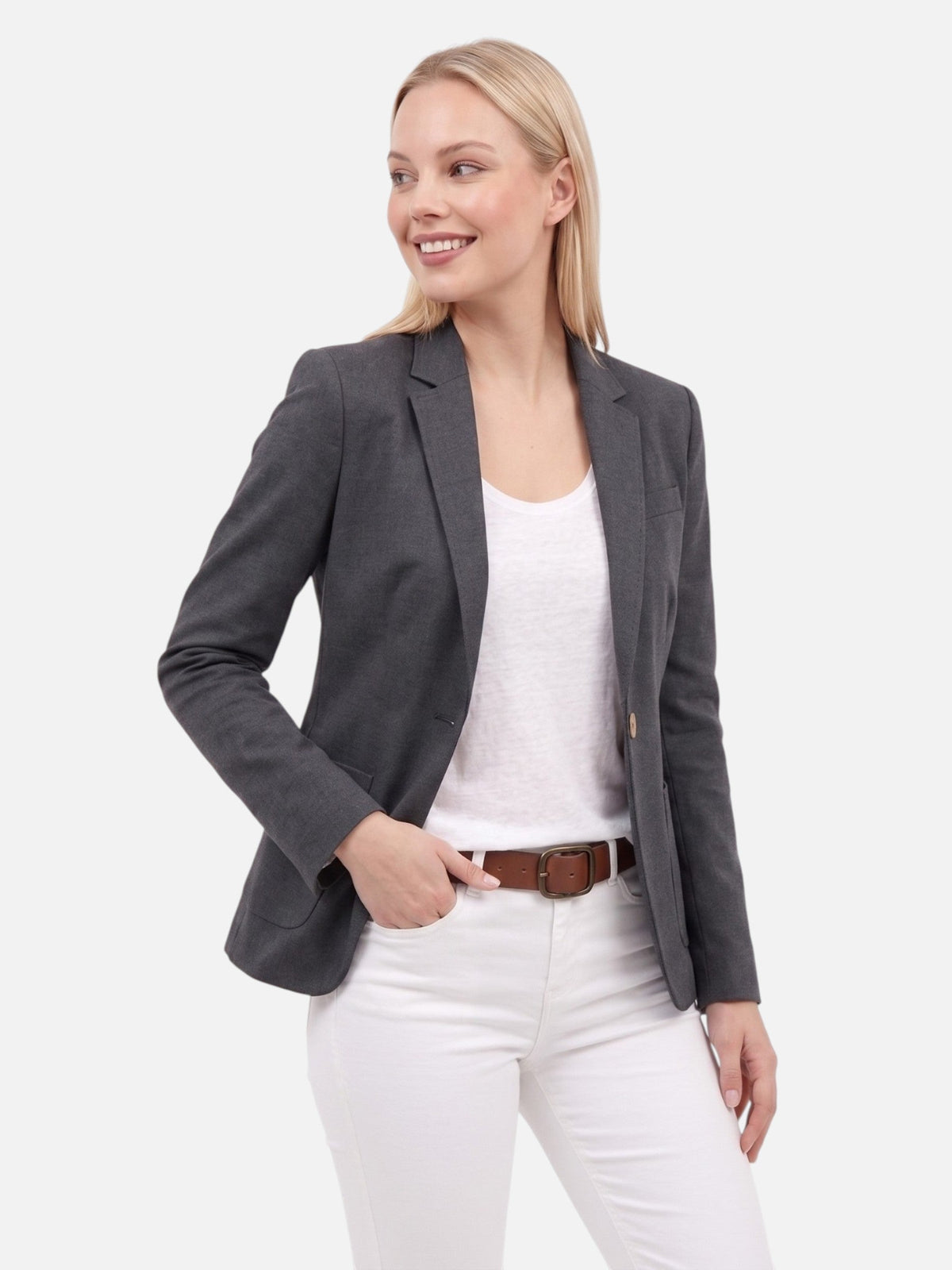 Women's Single Button Slim Fit Blazer Notch Lapel Long Sleeve Casual