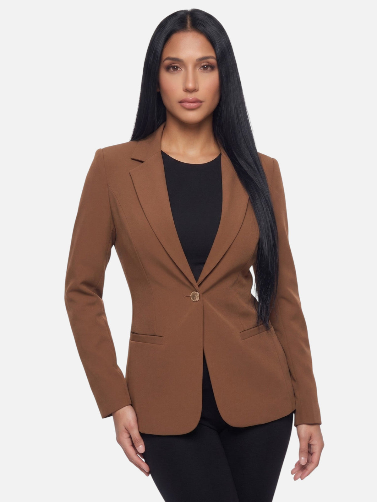 Women's Slim Fit Blazer Single Button Notch Lapel Long Sleeve Casual