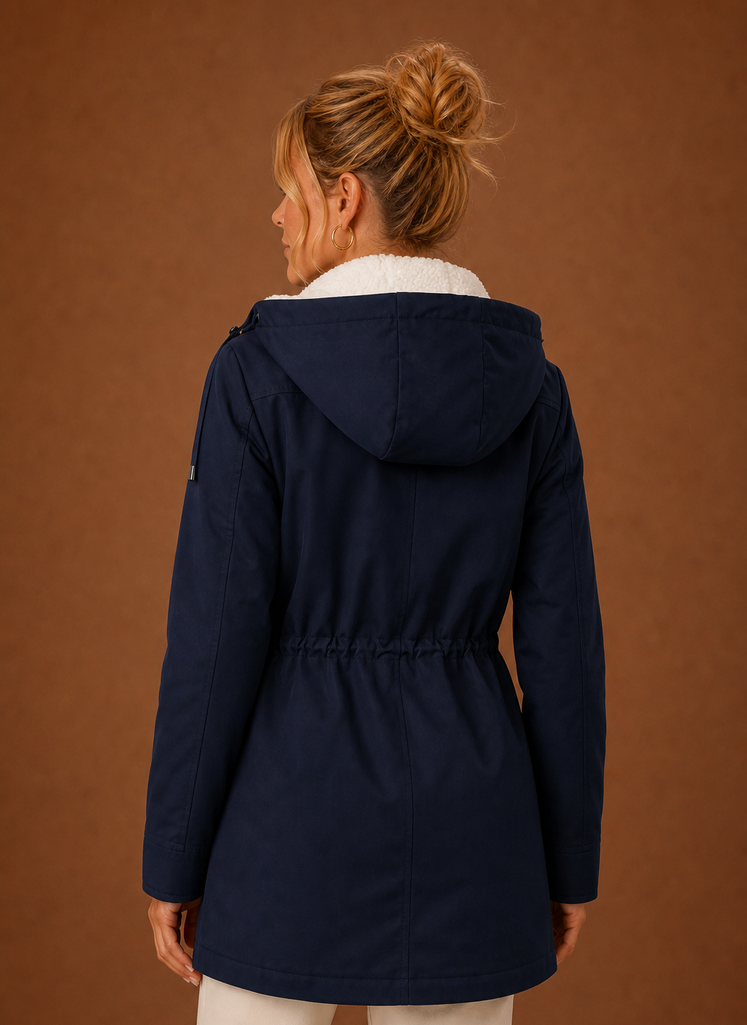Women's Hooded Parka Jacket Fleece-Lined Zip-Up Mid-Length Winter Coat