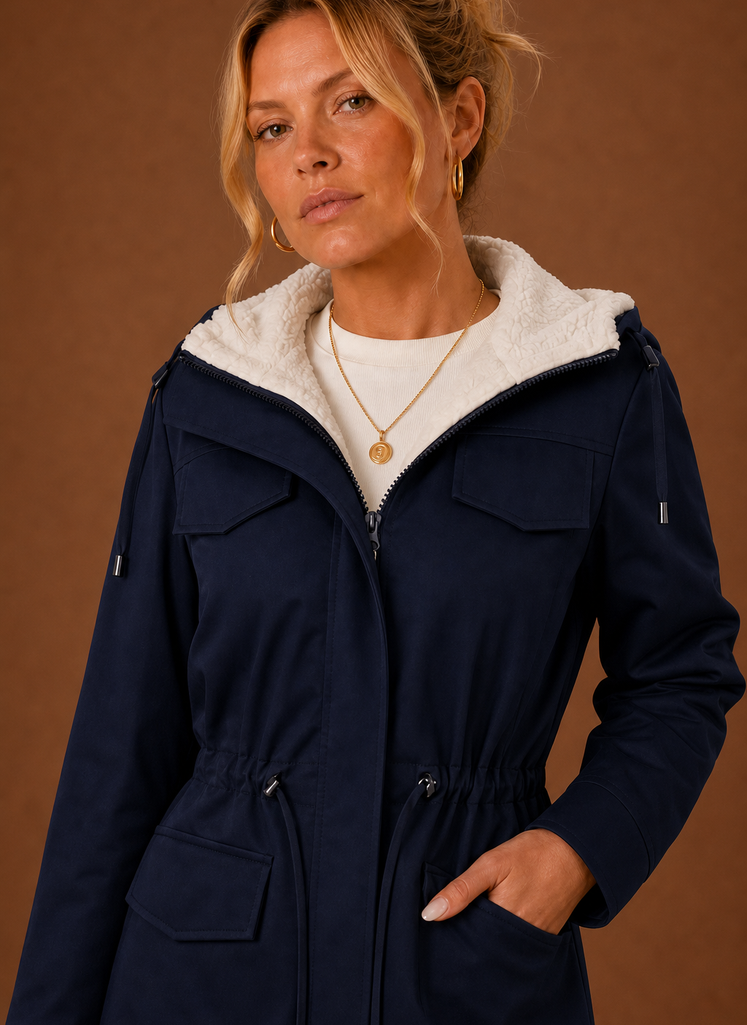 Women's Hooded Parka Jacket Fleece-Lined Zip-Up Mid-Length Winter Coat