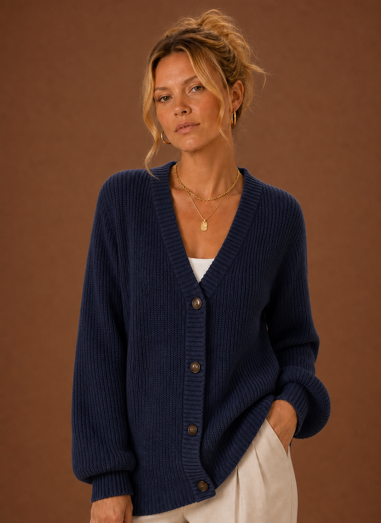 Women's V-Neck Knit Cardigan Button Front Long Sleeve Sweater