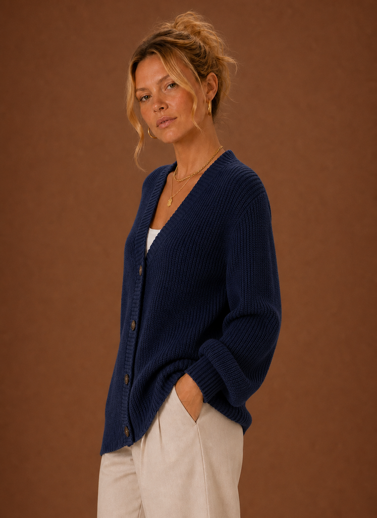 Women's V-Neck Knit Cardigan Button Front Long Sleeve Sweater
