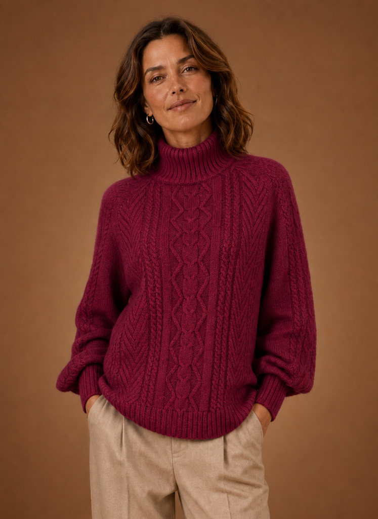 Women's Cable Knit Turtleneck Sweater Long Sleeve Winter Pullover