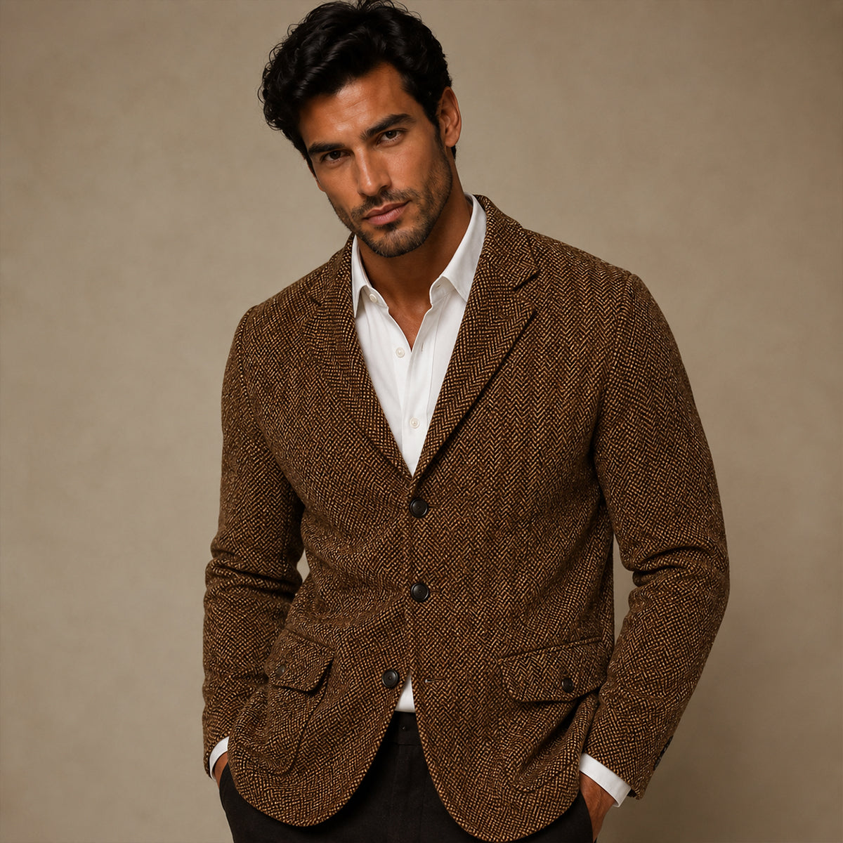 The Dolomiti Men's TweedSingle Breasted Business Blazer Suit - Dark Brown