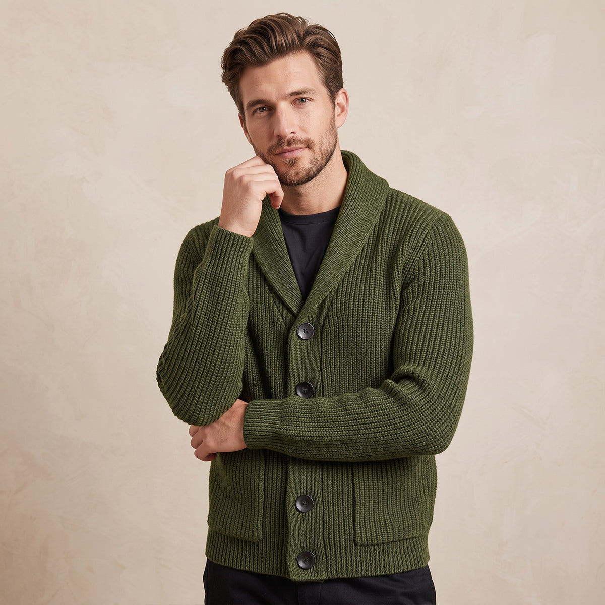 The Bardolino Men's Shawl Collar Knit Button Up Wool Cardigan