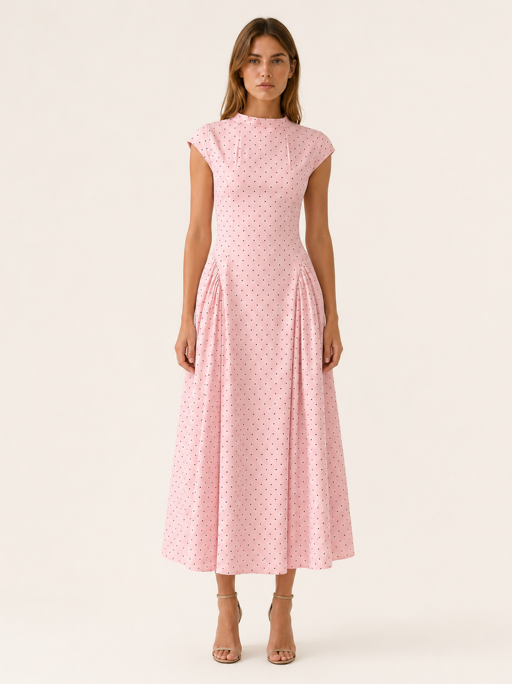 Women's Polka Dot Maxi Dress Cap Sleeve Round Neck A-Line Everyday
