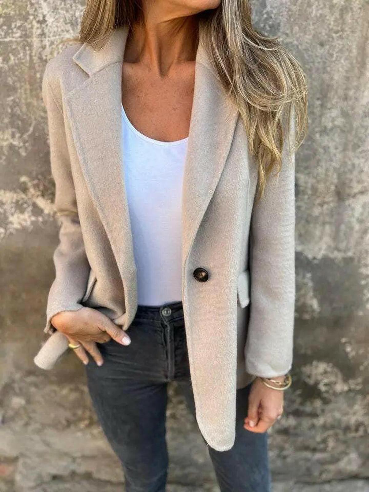 Women's Casual Blazer Notched Lapel Single Button Long Sleeve Pocket Everyday