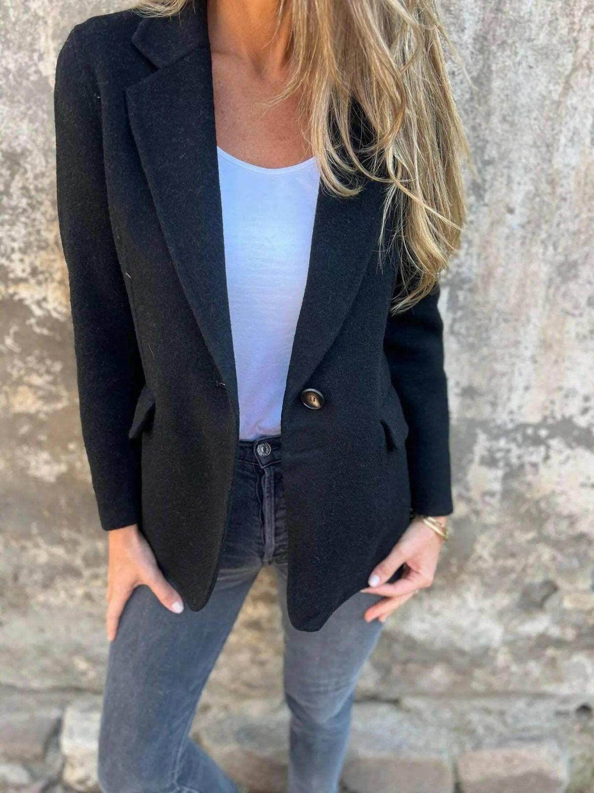 Women's Casual Blazer Notched Lapel Single Button Long Sleeve Pocket Everyday