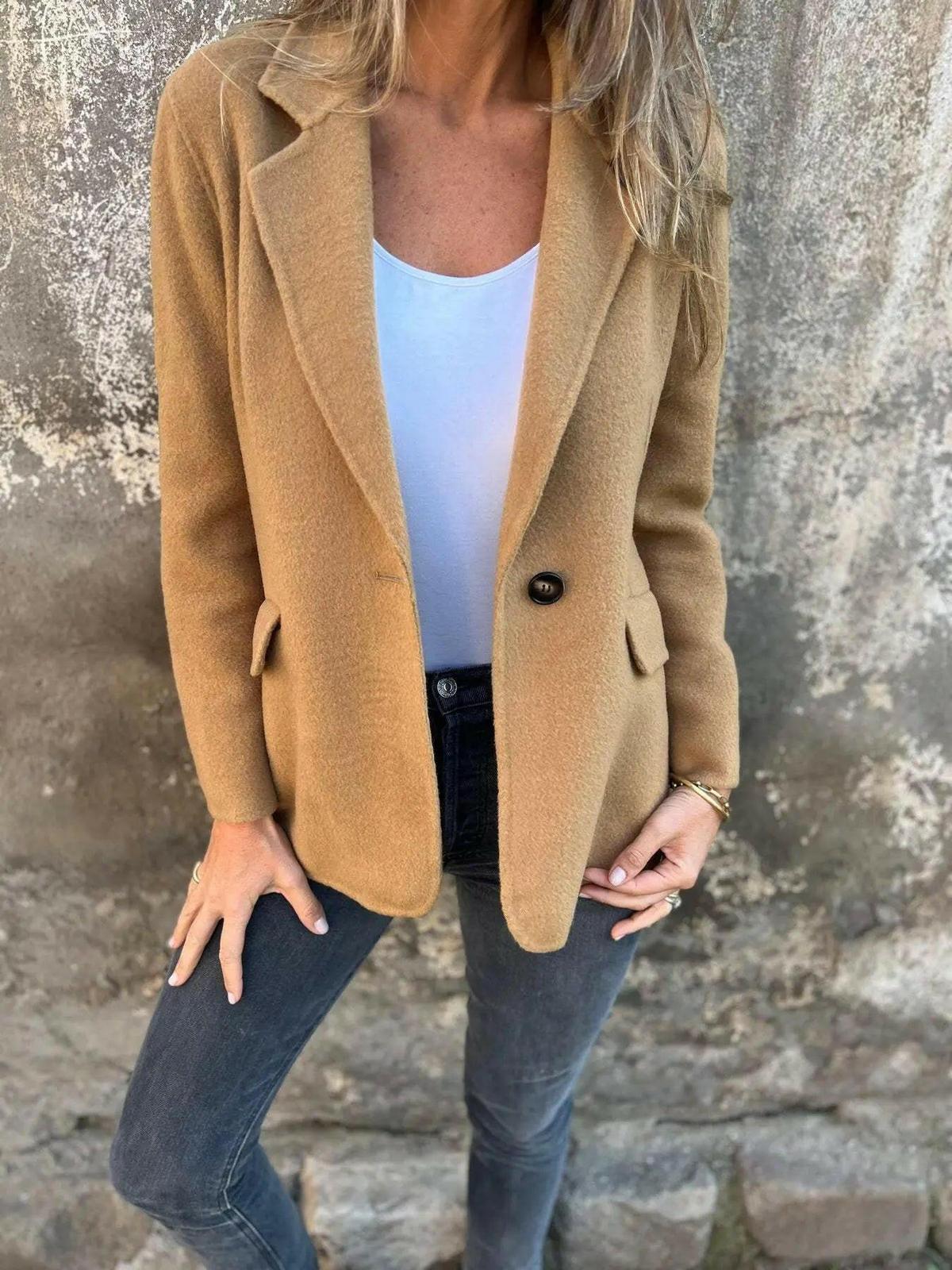 Women's Casual Blazer Notched Lapel Single Button Long Sleeve Pocket Everyday