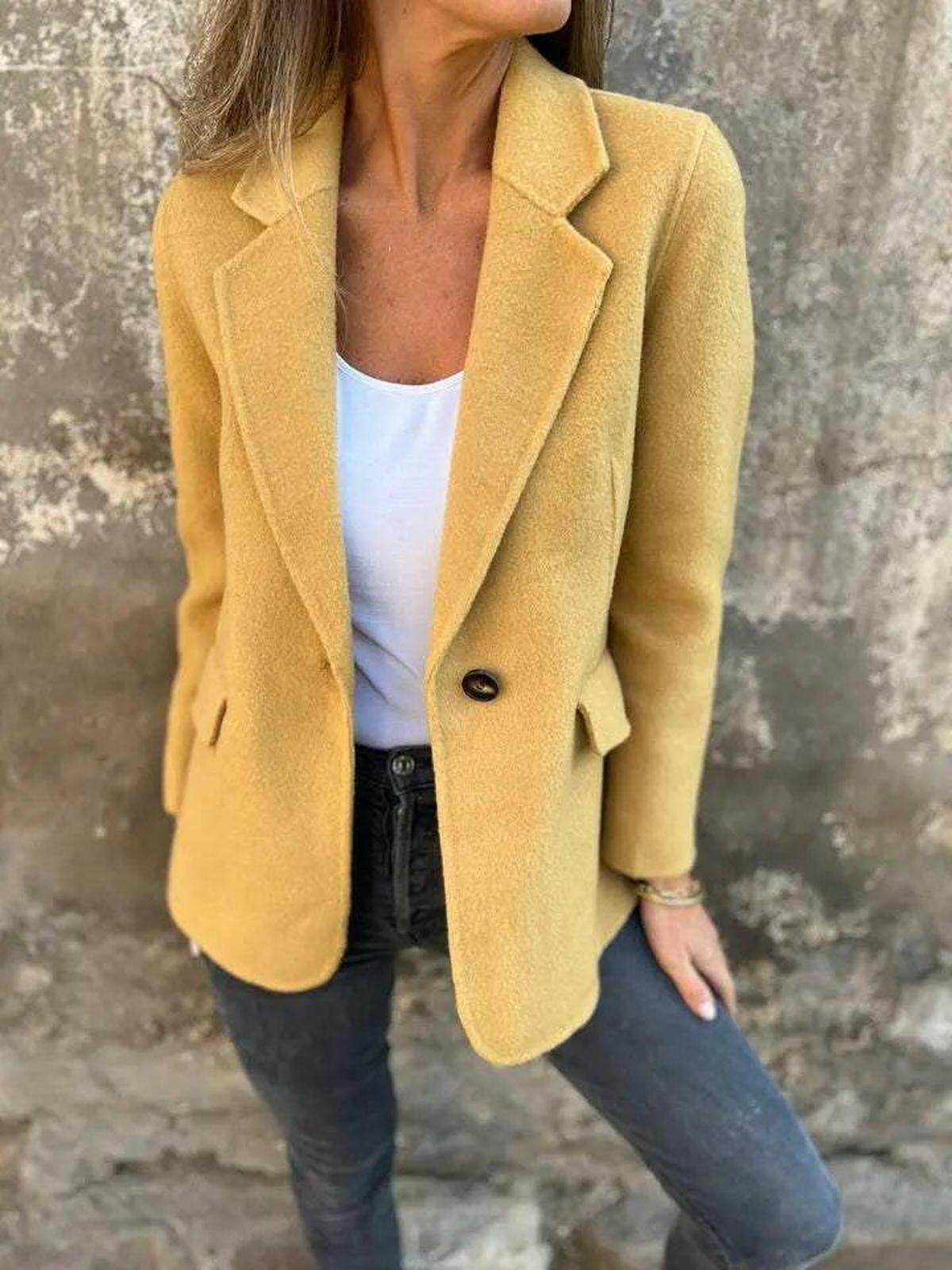 Women's Casual Blazer Notched Lapel Single Button Long Sleeve Pocket Everyday
