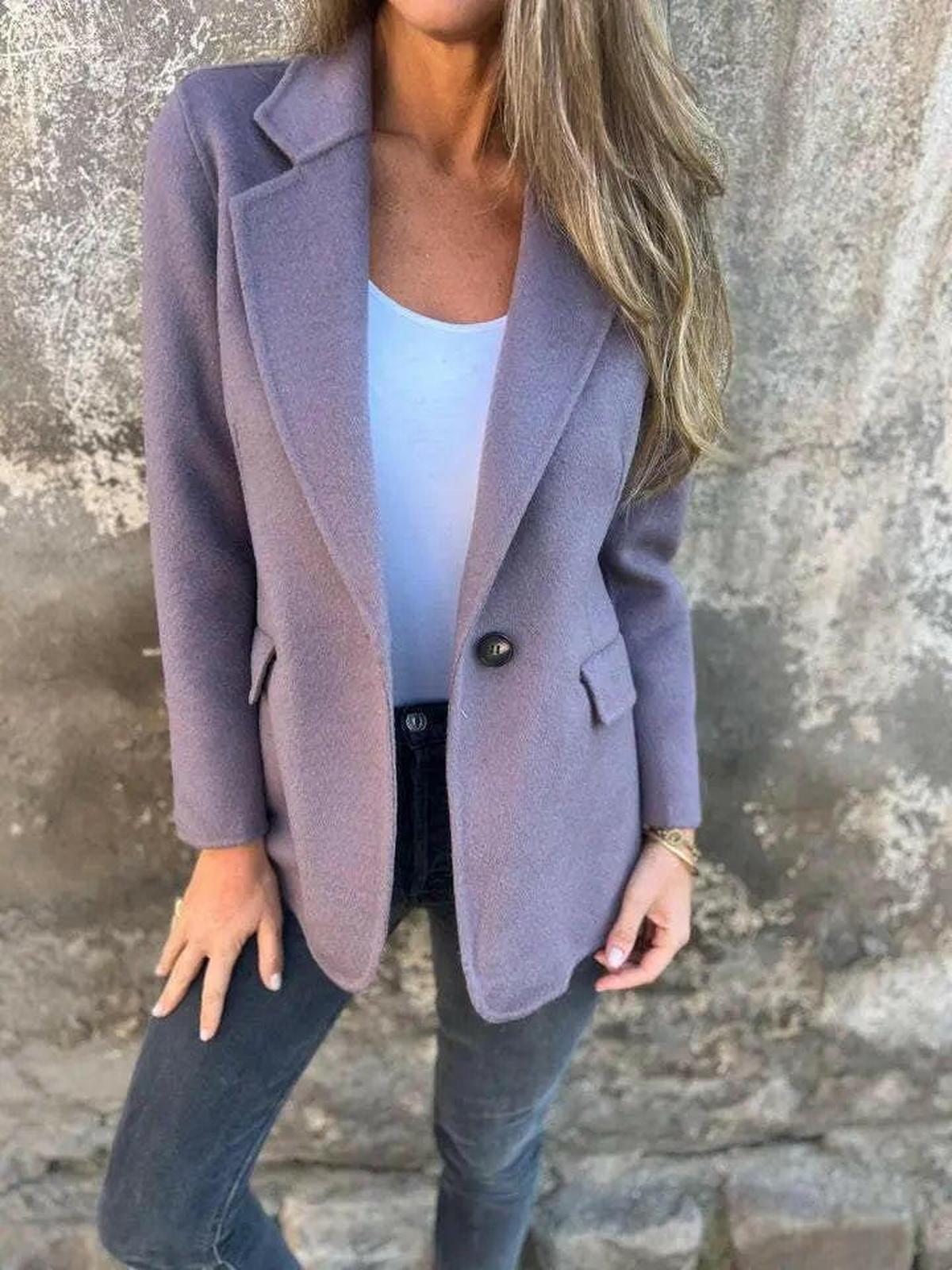 Women's Casual Blazer Notched Lapel Single Button Long Sleeve Pocket Everyday