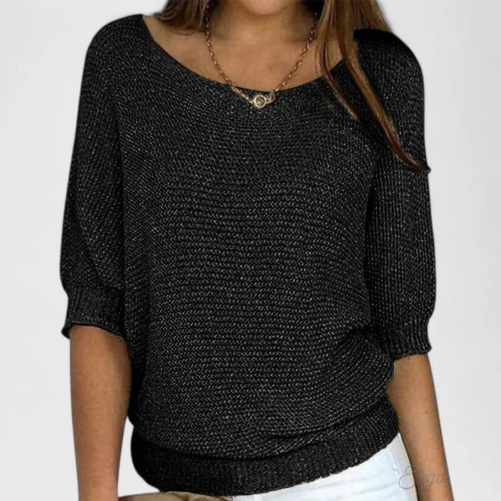 Women's Boat Neck Knit Sweater Dolman Sleeve Loose Casual Pullover