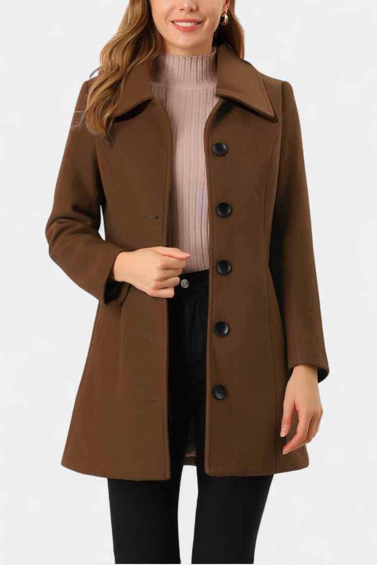 Women's Single-Breasted Coat Collared Long Sleeve Button-Front Winter Outerwear